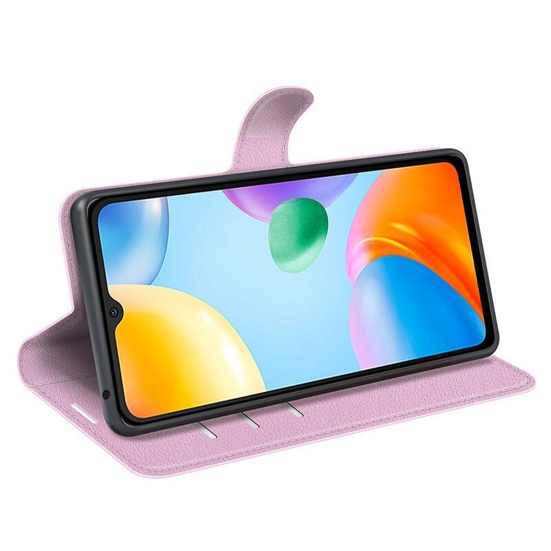 Litchi PU bőr pénztárca tok Xiaomi Redmi 10C-hez - rózsaszínű