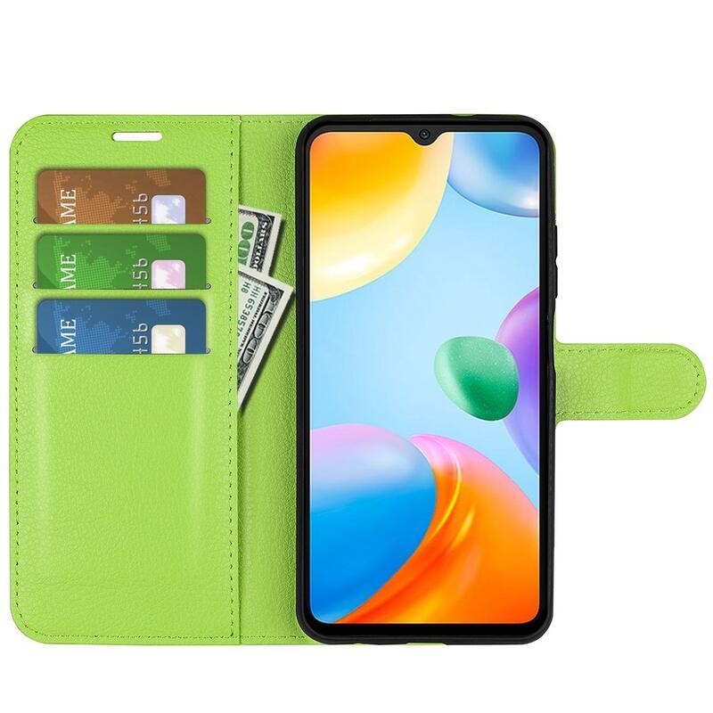 Litchi PU bőr pénztárca tok Xiaomi Redmi 10C-hez - zöld