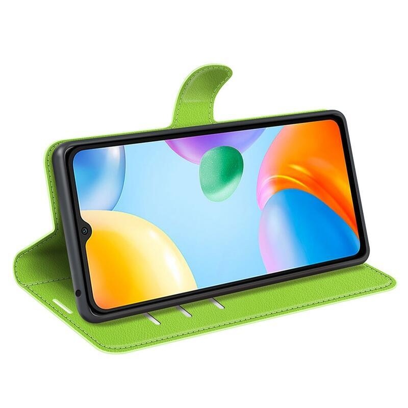 Litchi PU bőr pénztárca tok Xiaomi Redmi 10C-hez - zöld