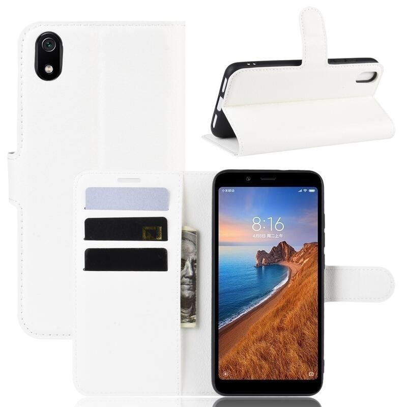 Litchi PU bőr pénztárca tok Xiaomi Redmi 7A-hoz - fehér