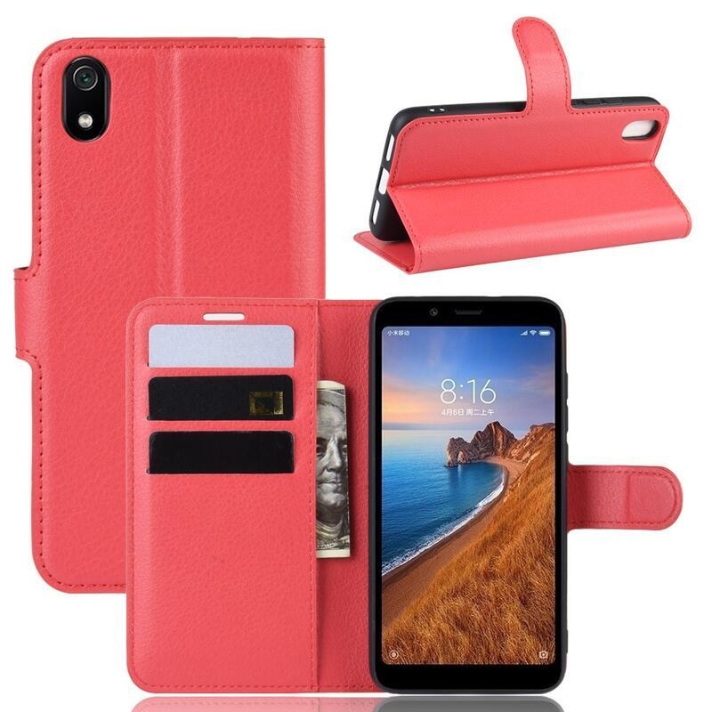 Litchi PU bőr pénztárca tok Xiaomi Redmi 7A - piros