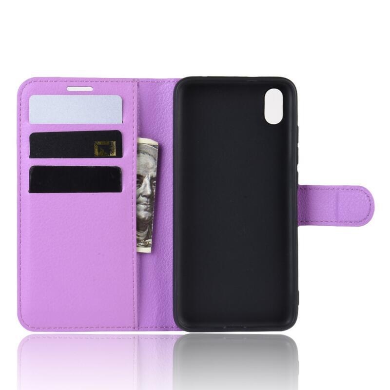 Litchi PU bőr pénztárca tok Xiaomi Redmi 7A-hoz - lila