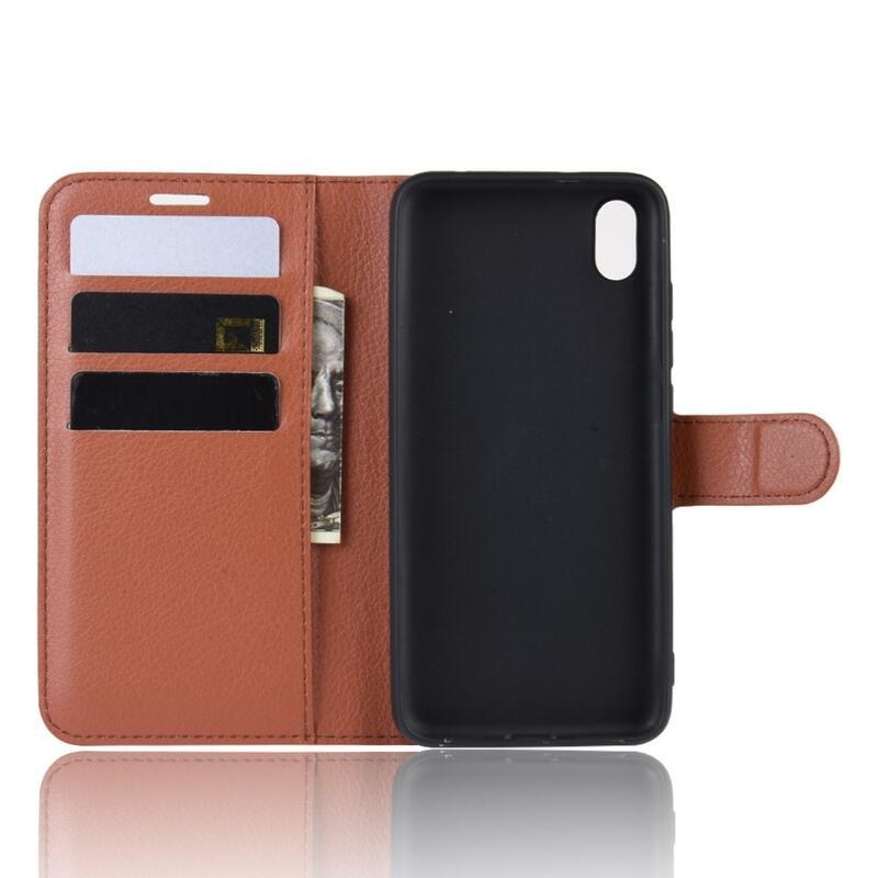 Litchi PU bőr pénztárca tok Xiaomi Redmi 7A-hoz - barna