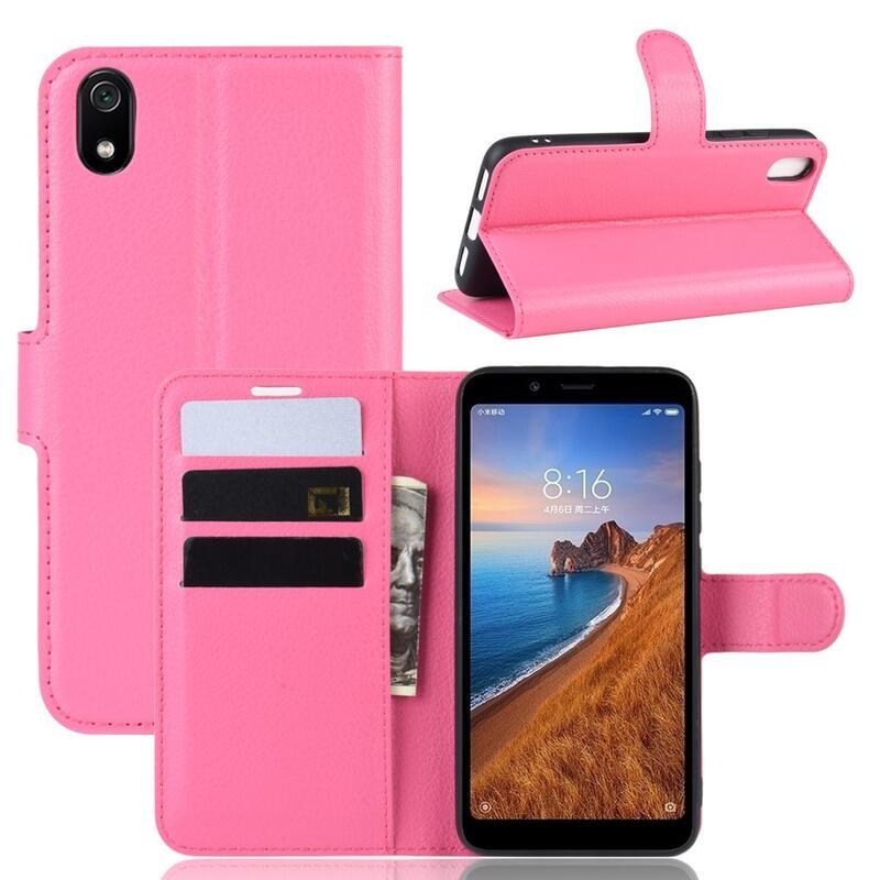 Litchi PU bőr pénztárca tok Xiaomi Redmi 7A - rózsa