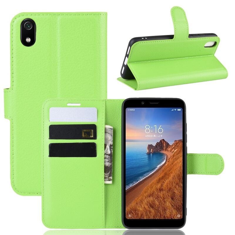 Litchi PU bőr pénztárca tok Xiaomi Redmi 7A-hoz - zöld