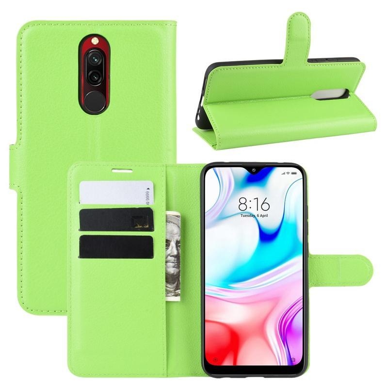 Litchi PU bőr pénztárca tok Xiaomi Redmi 8-hoz - zöld