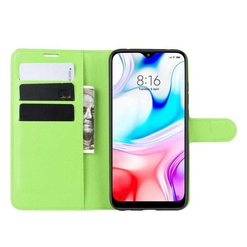 Litchi PU bőr pénztárca tok Xiaomi Redmi 8-hoz - zöld