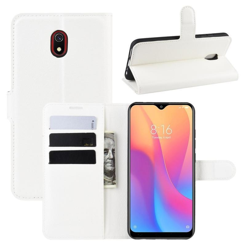 Litchi PU bőr pénztárca tok Xiaomi Redmi 8A-hoz - fehér