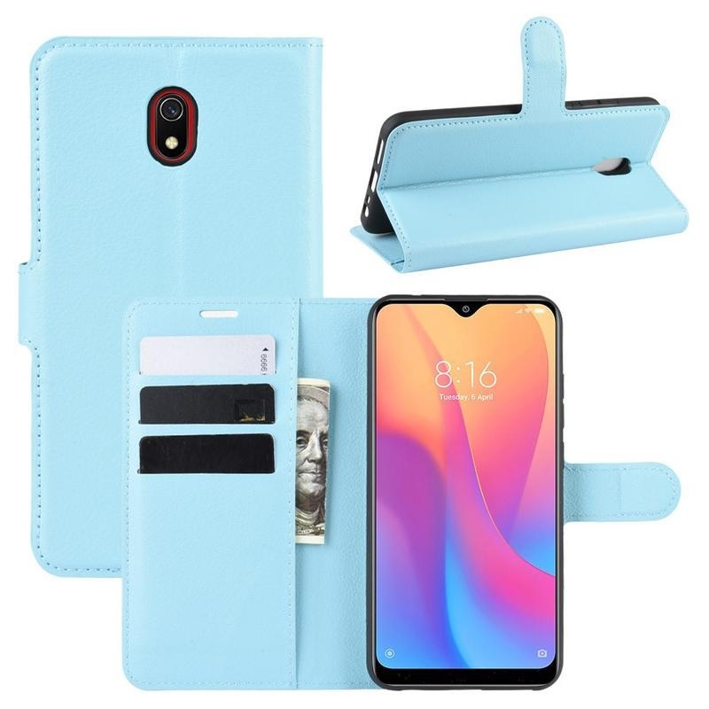 Litchi PU bőr pénztárca tok Xiaomi Redmi 8A-hoz - kék
