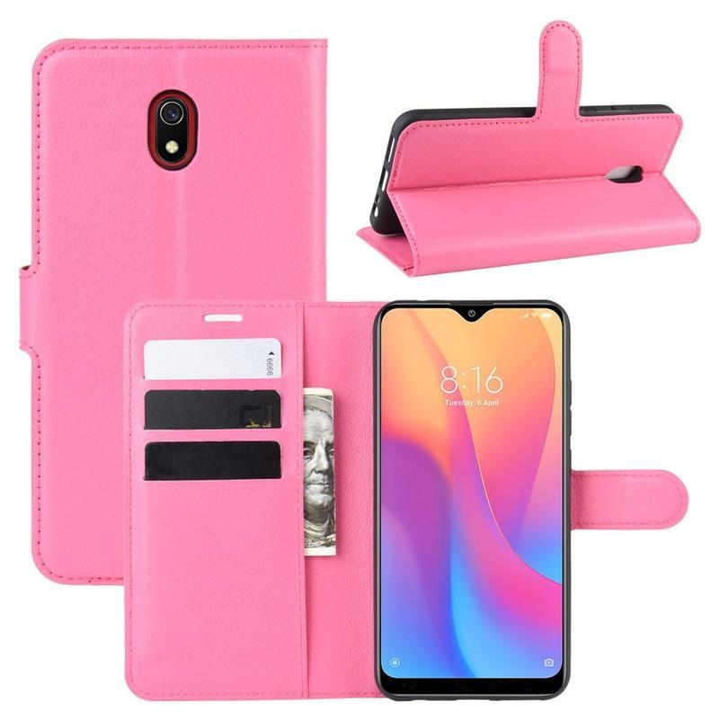 Litchi PU bőr pénztárca tok Xiaomi Redmi 8A - rózsa