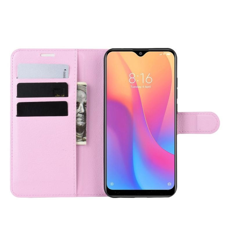Litchi PU bőr pénztárca tok Xiaomi Redmi 8A - rózsaszínű