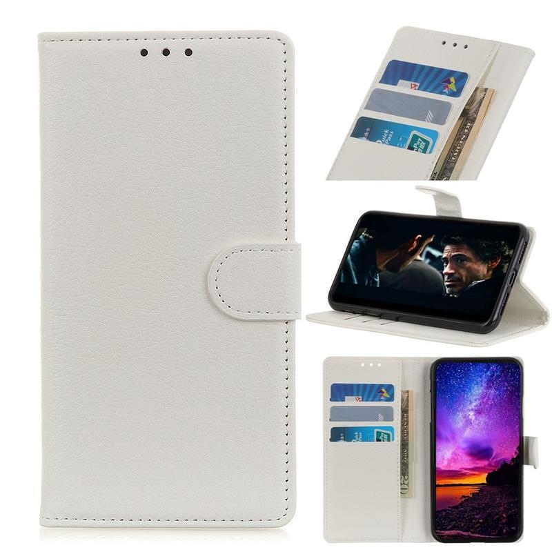 Litchi PU bőr pénztárca tok Xiaomi Redmi 9-hez - fehér