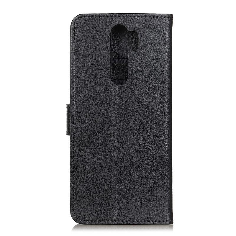 Litchi PU bőr pénztárca tok a Xiaomi Redmi 9-hez - fekete
