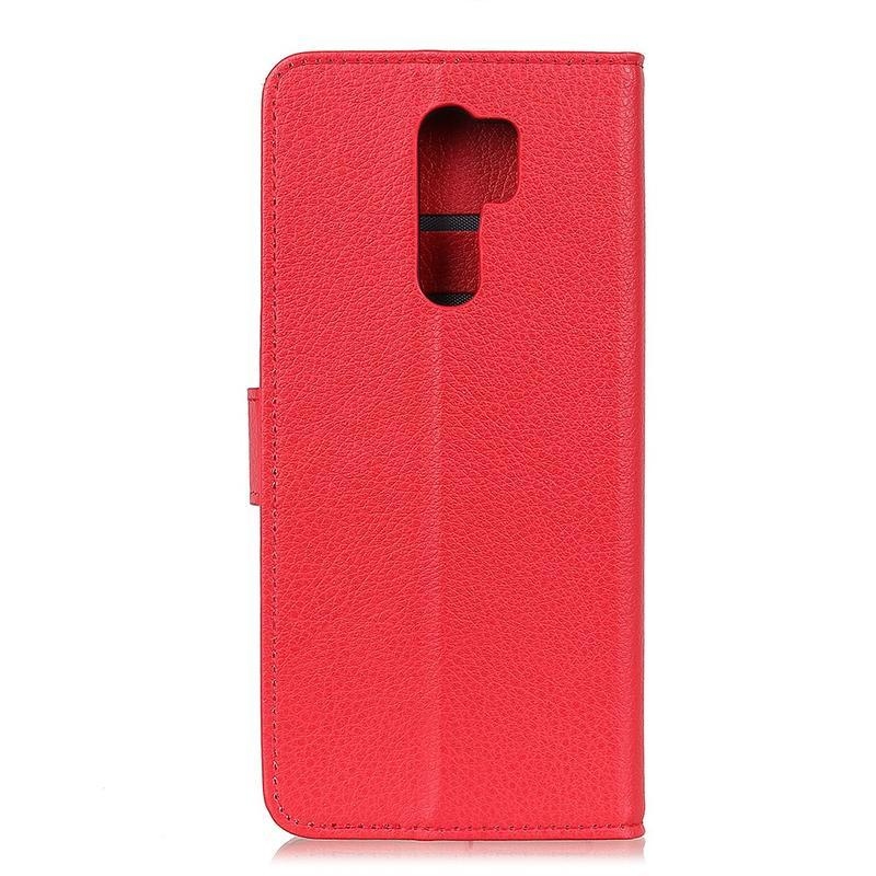 Litchi PU bőr pénztárca tok a Xiaomi Redmi 9-hez - piros