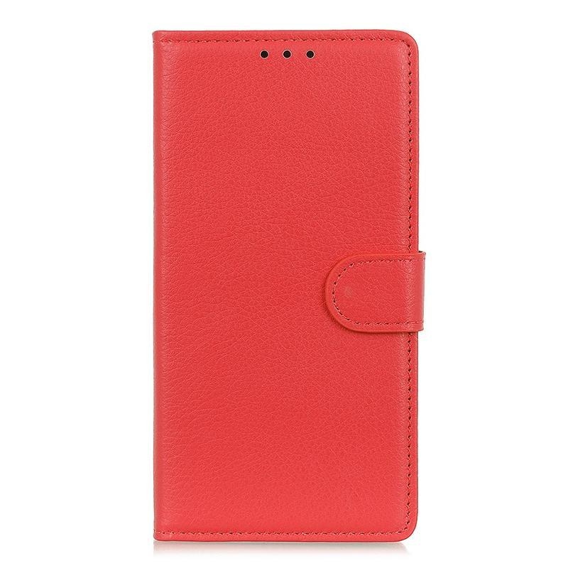 Litchi PU bőr pénztárca tok a Xiaomi Redmi 9-hez - piros