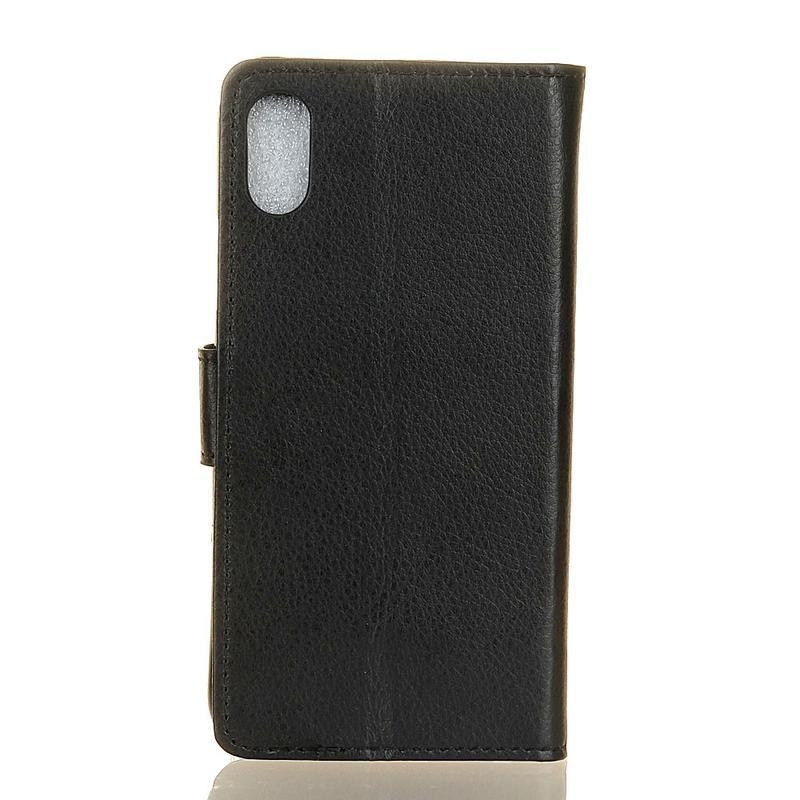 Litchi PU bőr pénztárca tok Xiaomi Redmi 9A/9AT-hoz - fekete