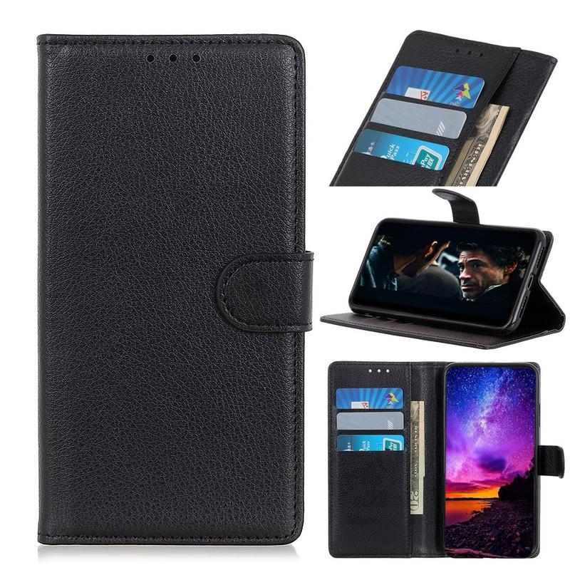 Litchi PU bőr pénztárca tok Xiaomi Redmi 9A/9AT-hoz - fekete