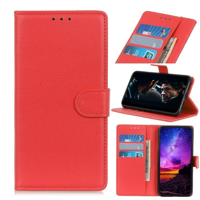 Litchi PU bőr pénztárca tok Xiaomi Redmi 9A/9AT-hoz - piros