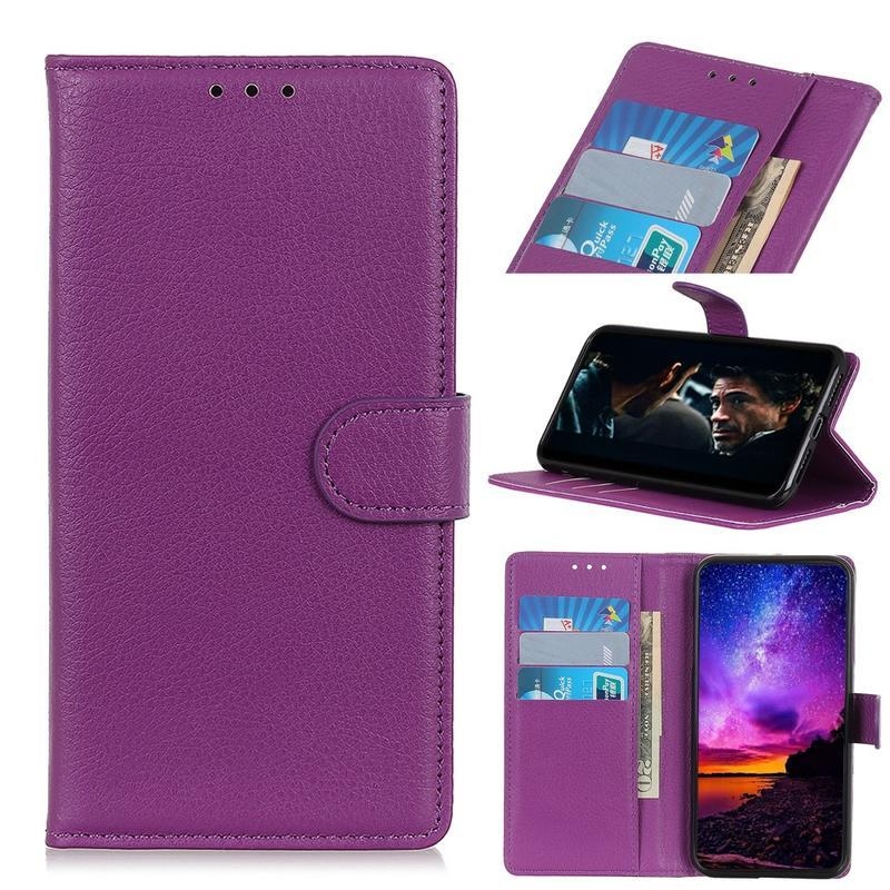 Litchi PU bőr pénztárca tok Xiaomi Redmi 9A/9AT-hoz - lila