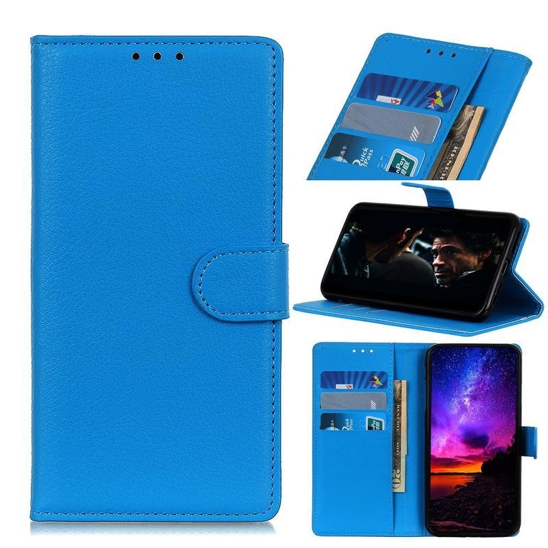 Litchi PU bőr pénztárca tok Xiaomi Redmi 9A/9AT-hoz - kék