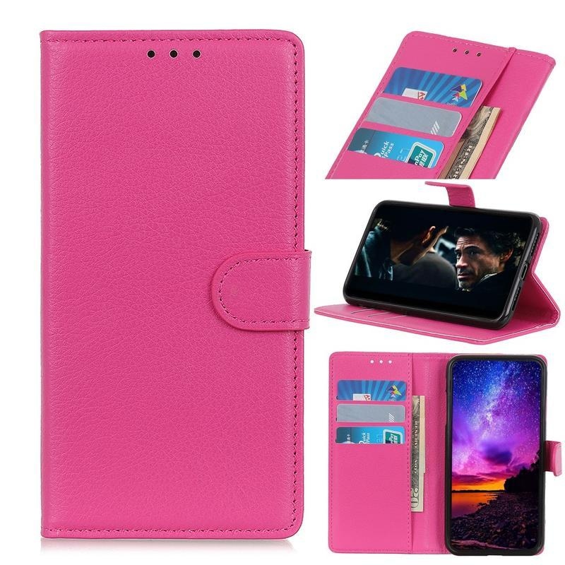 Litchi PU bőr pénztárca tok Xiaomi Redmi 9A/9AT - rózsaszínű