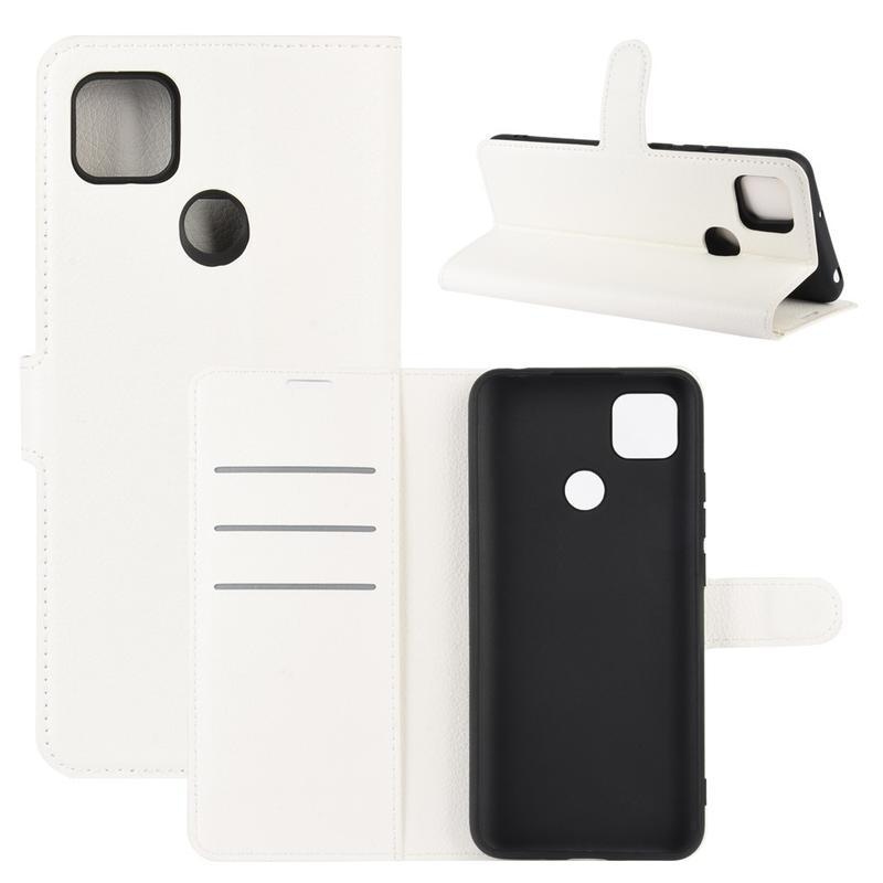 Litchi PU bőr pénztárca tok Xiaomi Redmi 9C-hez - fehér