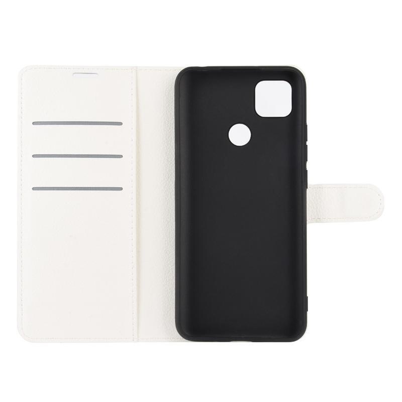 Litchi PU bőr pénztárca tok Xiaomi Redmi 9C-hez - fehér