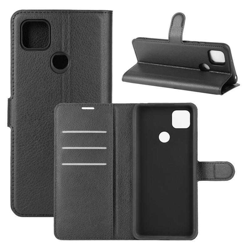 Litchi PU bőr pénztárca tok a Xiaomi Redmi 9C-hez - fekete