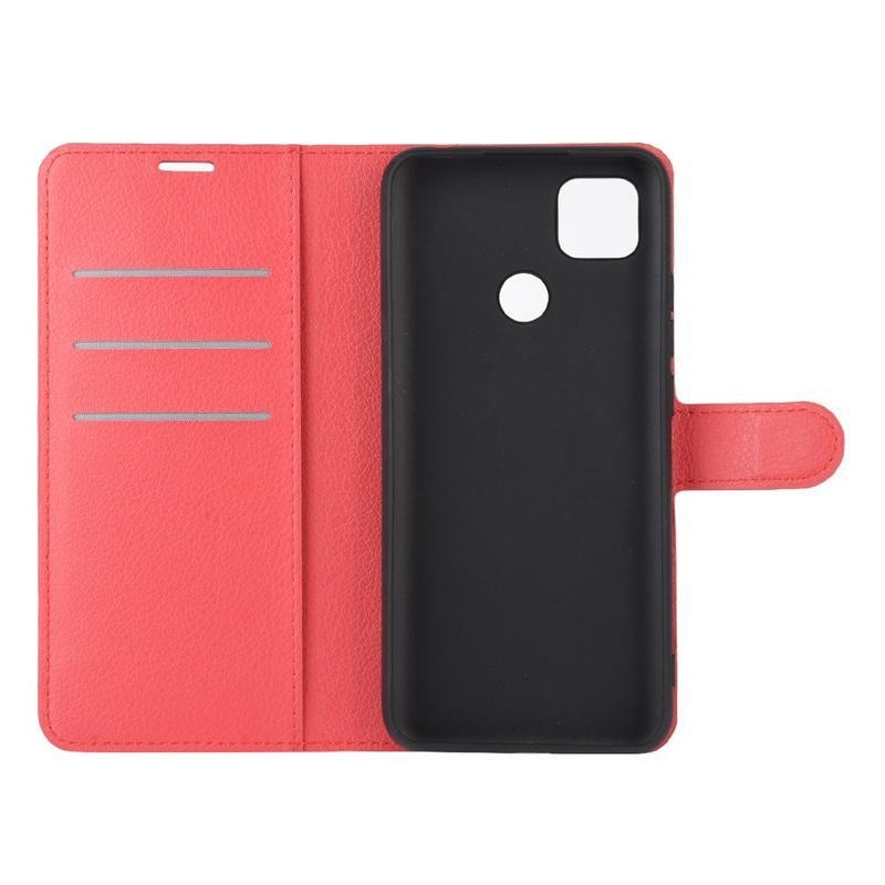 Litchi PU bőr pénztárca tok Xiaomi Redmi 9C-hez - piros