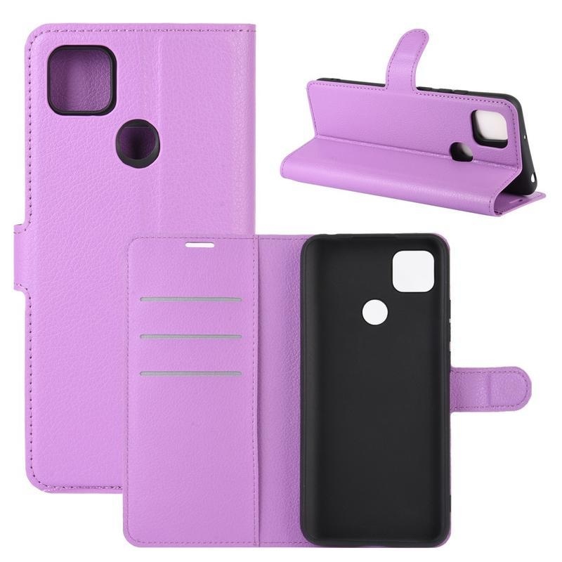 Litchi PU bőr pénztárca tok Xiaomi Redmi 9C-hez - lila