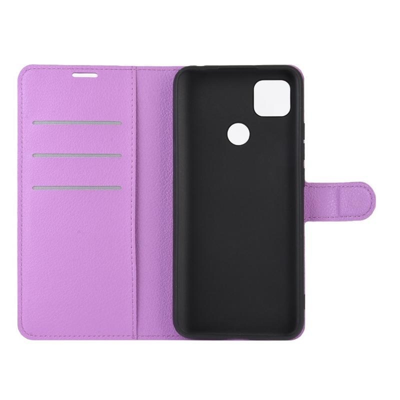 Litchi PU bőr pénztárca tok Xiaomi Redmi 9C-hez - lila