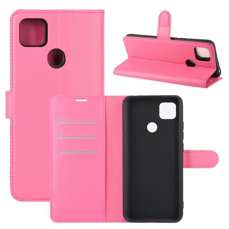 Litchi PU bőr pénztárca tok Xiaomi Redmi 9C - rózsa