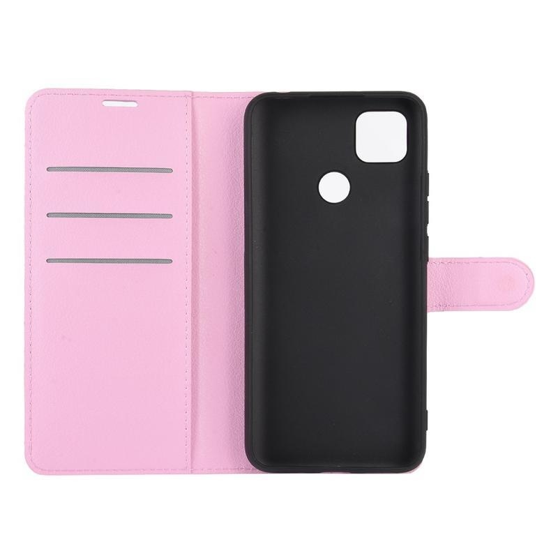Litchi PU bőr pénztárca tok Xiaomi Redmi 9C-hez - rózsaszínű
