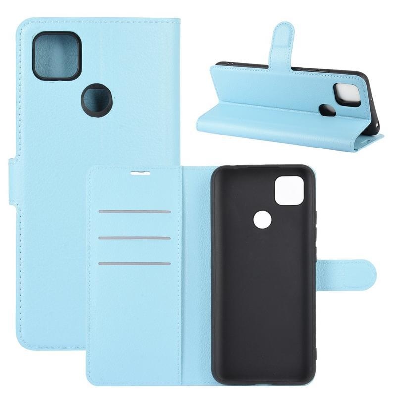 Litchi PU bőr pénztárca tok Xiaomi Redmi 9C-hez - világoskék