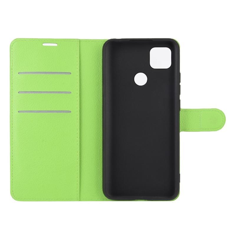 Litchi PU bőr pénztárca tok Xiaomi Redmi 9C-hez - zöld