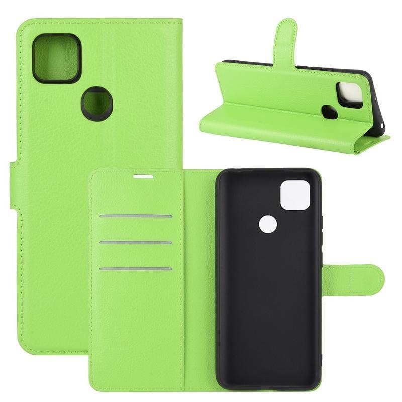 Litchi PU bőr pénztárca tok Xiaomi Redmi 9C-hez - zöld