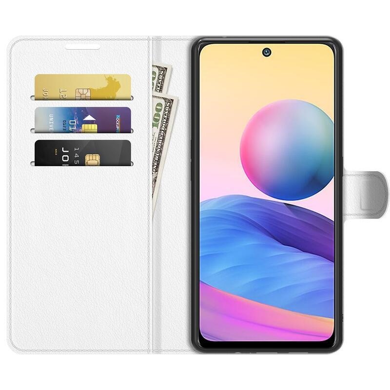 Litchi PU bőr pénztárca tok Xiaomi Redmi Note 10 5G/Poco M3 Pro 4G/5G - fehér