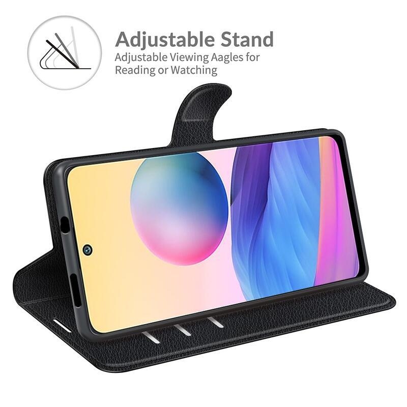 Litchi PU bőr pénztárca tok Xiaomi Redmi Note 10 5G/Poco M3 Pro 4G/5G - fekete