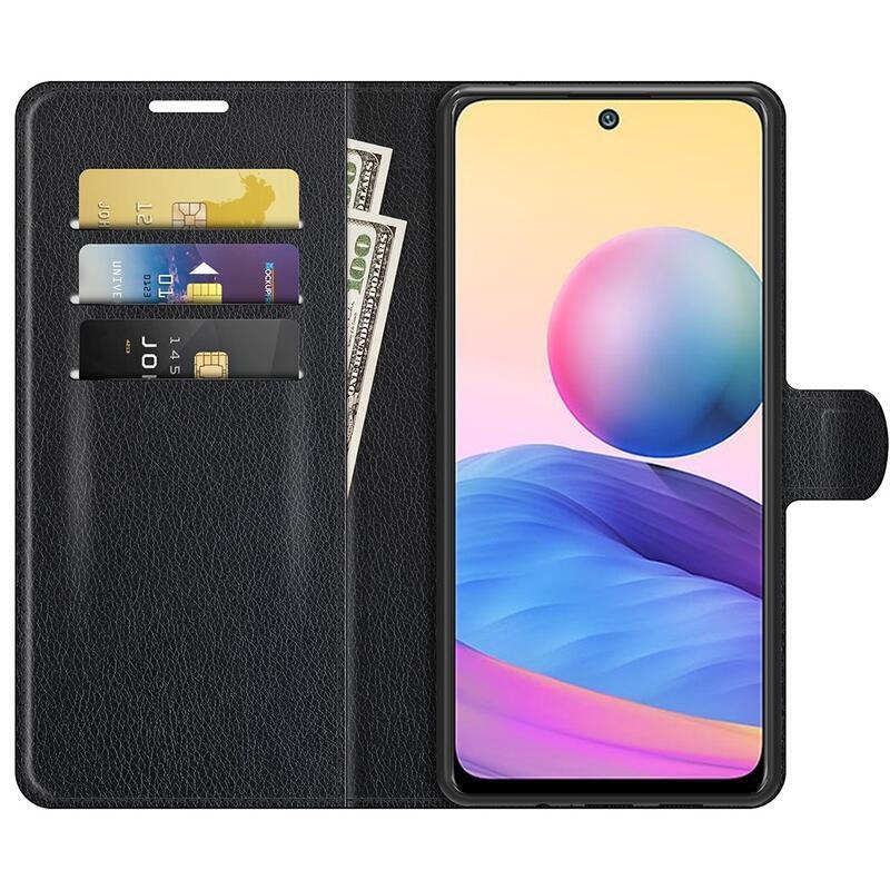 Litchi PU bőr pénztárca tok Xiaomi Redmi Note 10 5G/Poco M3 Pro 4G/5G - fekete