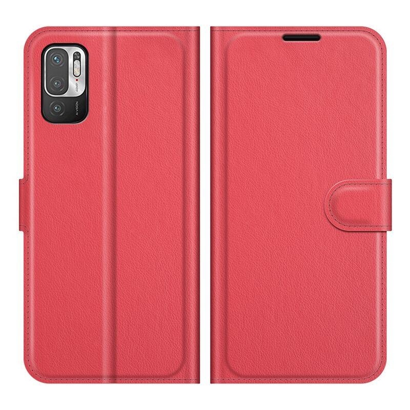 Litchi PU bőr pénztárca tok Xiaomi Redmi Note 10 5G/Poco M3 Pro 4G/5G - piros