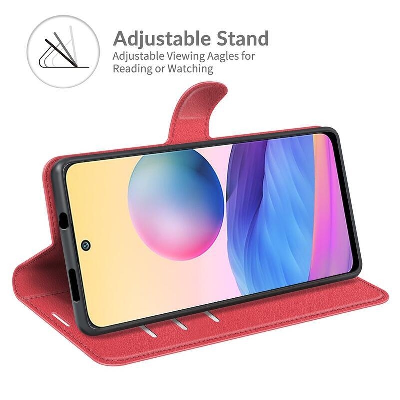 Litchi PU bőr pénztárca tok Xiaomi Redmi Note 10 5G/Poco M3 Pro 4G/5G - piros