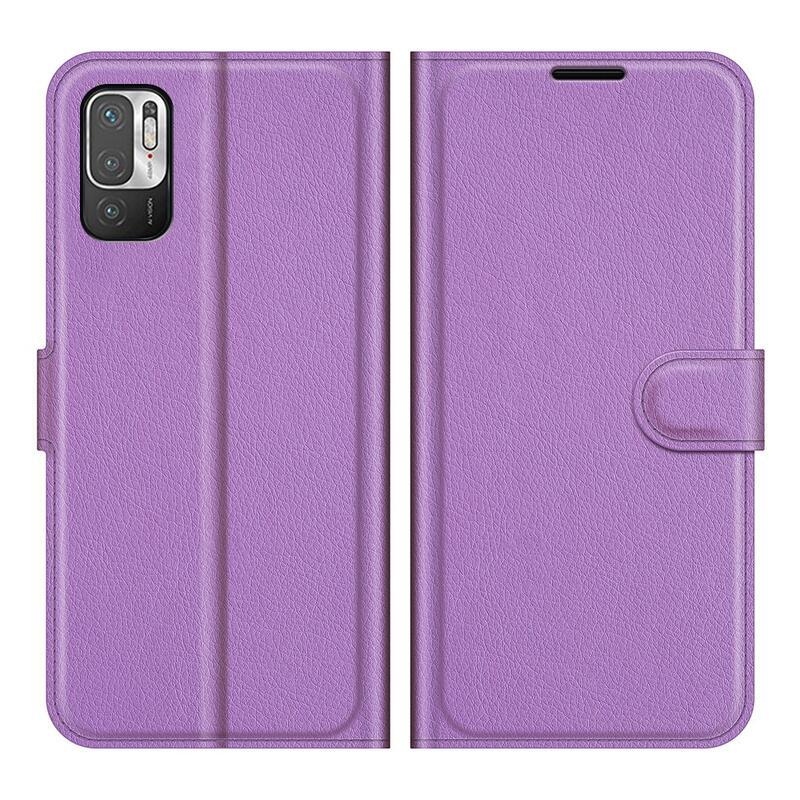 Litchi PU bőr pénztárca tok Xiaomi Redmi Note 10 5G/Poco M3 Pro 4G/5G - lila