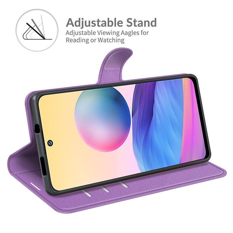 Litchi PU bőr pénztárca tok Xiaomi Redmi Note 10 5G/Poco M3 Pro 4G/5G - lila