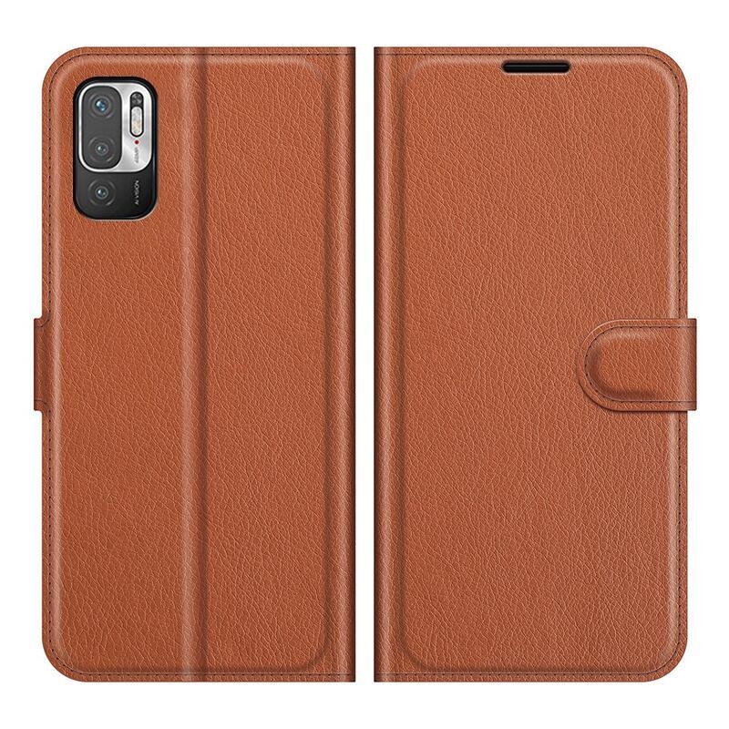 Litchi PU bőr pénztárca tok Xiaomi Redmi Note 10 5G/Poco M3 Pro 4G/5G - barna