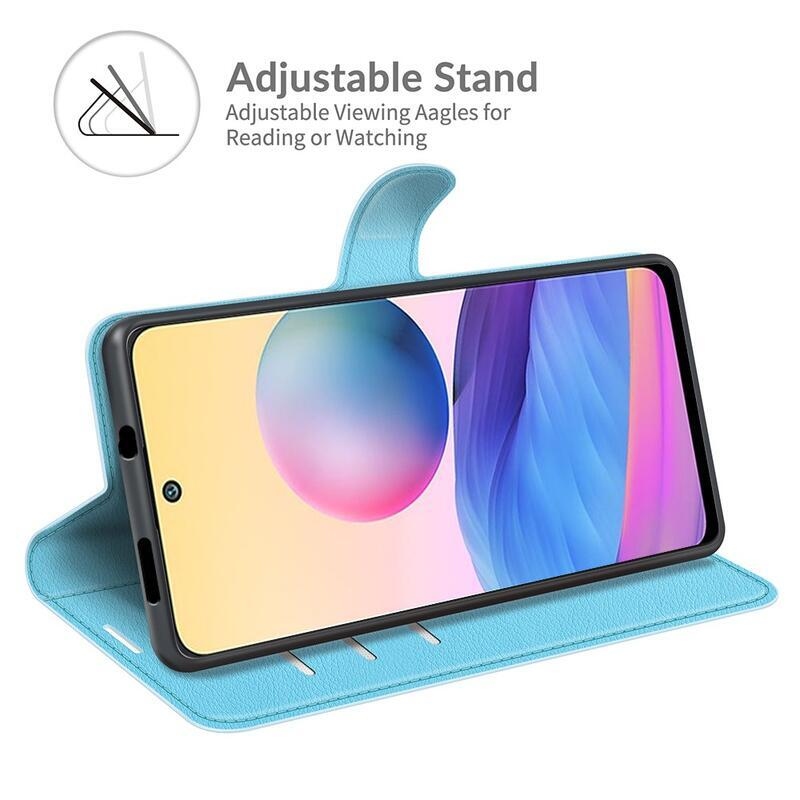 Litchi PU bőr pénztárca tok Xiaomi Redmi Note 10 5G/Poco M3 Pro 4G/5G - kék