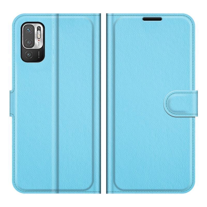 Litchi PU bőr pénztárca tok Xiaomi Redmi Note 10 5G/Poco M3 Pro 4G/5G - kék