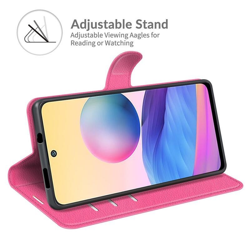 Litchi PU bőr pénztárca tok Xiaomi Redmi Note 10 5G/Poco M3 Pro 4G/5G - rózsaszínű