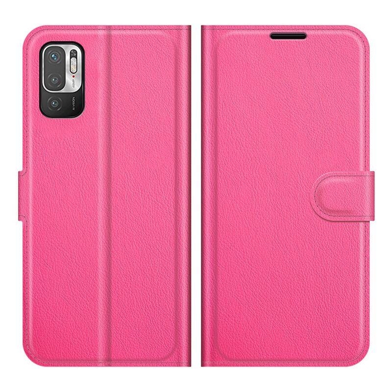 Litchi PU bőr pénztárca tok Xiaomi Redmi Note 10 5G/Poco M3 Pro 4G/5G - rózsaszínű