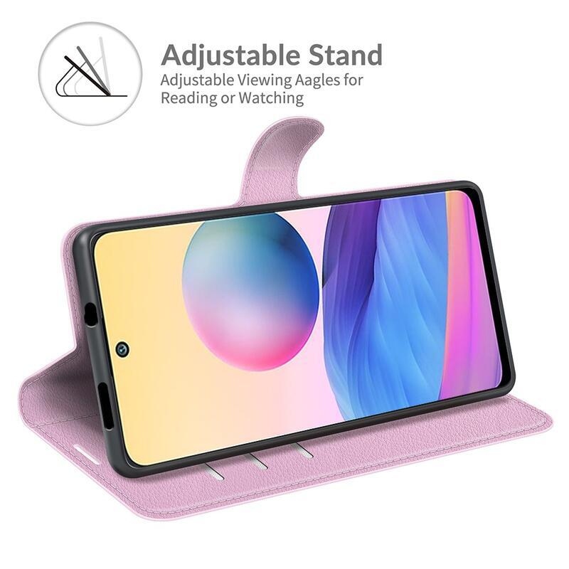 Litchi PU bőr pénztárca tok Xiaomi Redmi Note 10 5G/Poco M3 Pro 4G/5G - rózsaszínű