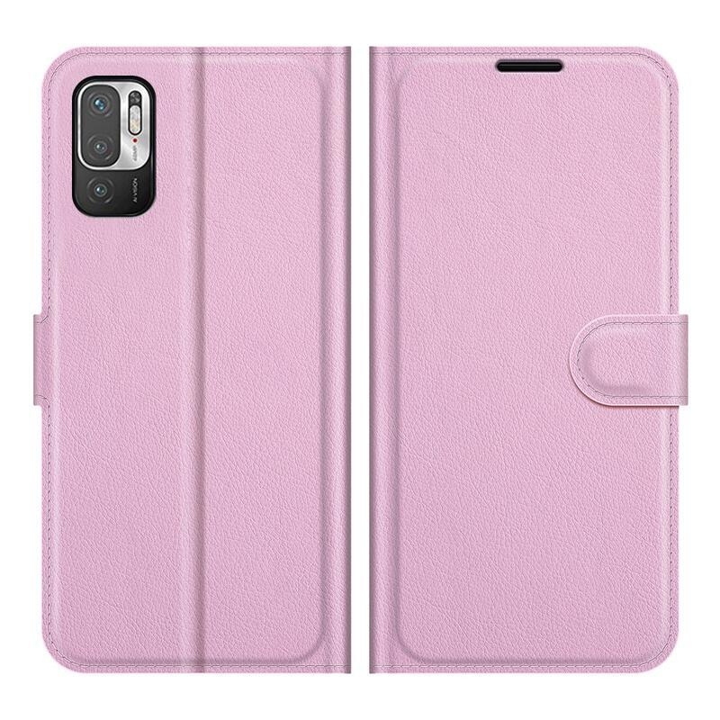 Litchi PU bőr pénztárca tok Xiaomi Redmi Note 10 5G/Poco M3 Pro 4G/5G - rózsaszínű